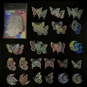 100PCS Holographic Butterfly Stickers